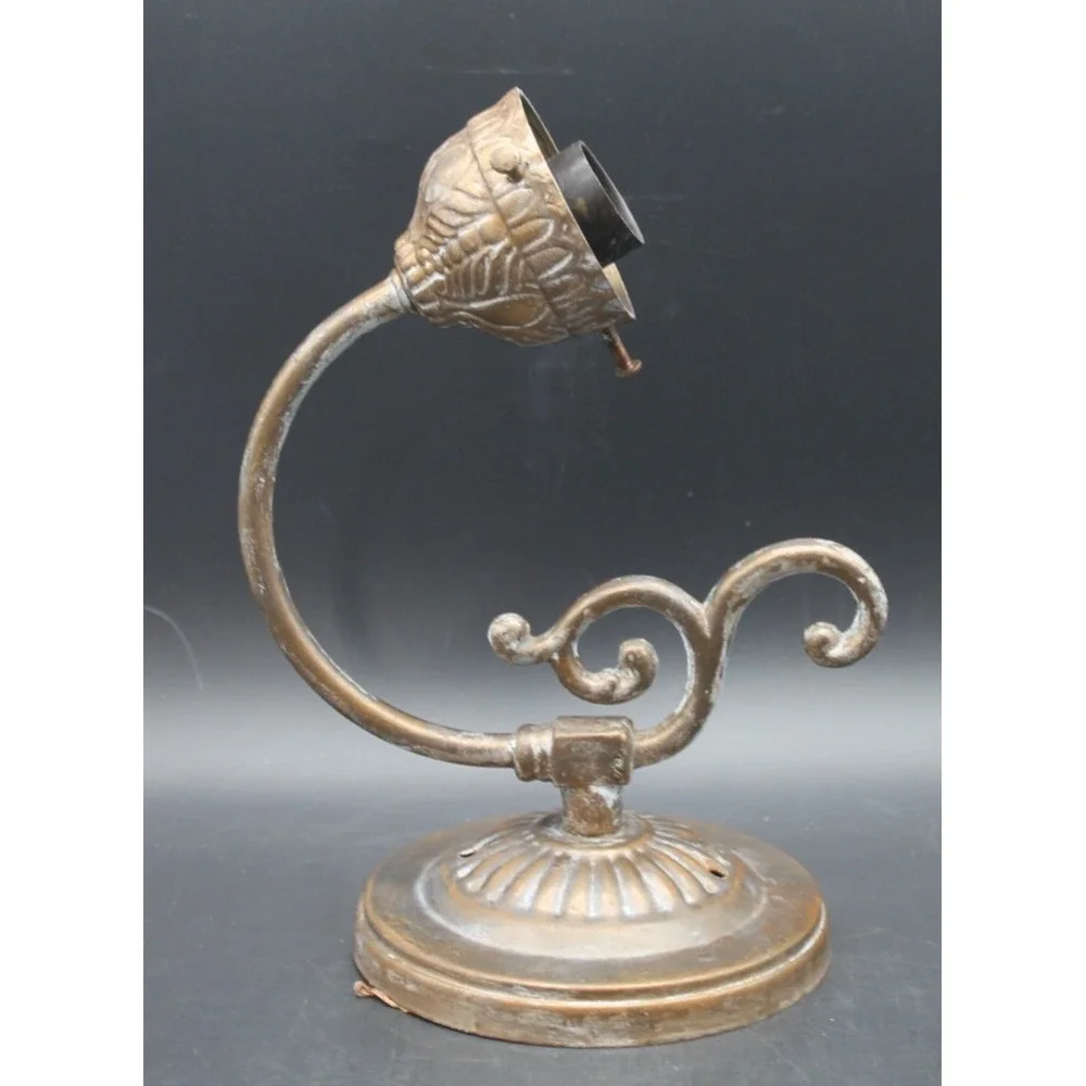 Vintage Art Nouveau Style Wall Sconce Blue Ruffled Glass Shade Bronze Tone